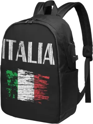 Vintage Italia Italy Italian Flag Laptop Backpacks Travel Backpack Casual Business Daypack Sport Rucksack Computer Bag Fits up to 17 Inch Notebook with USB Port