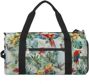 Vintage Jungle Animals Parrots Birds Unisex Gym Bag Waterproof Sports Duffels Travel Gear With Laundry Shoe Compartment