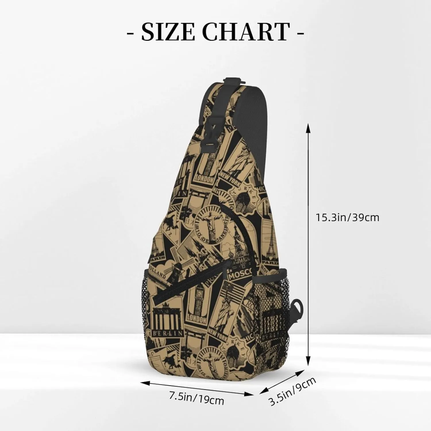 Vintage Landmarks Travel Labels London Cross Chest Bag Diagonally Hiking Crossbody Bag Travel Shoulder Daypack Lightweight Sling Backpack Cycling Daypacks Fitness Chest Backpacks
