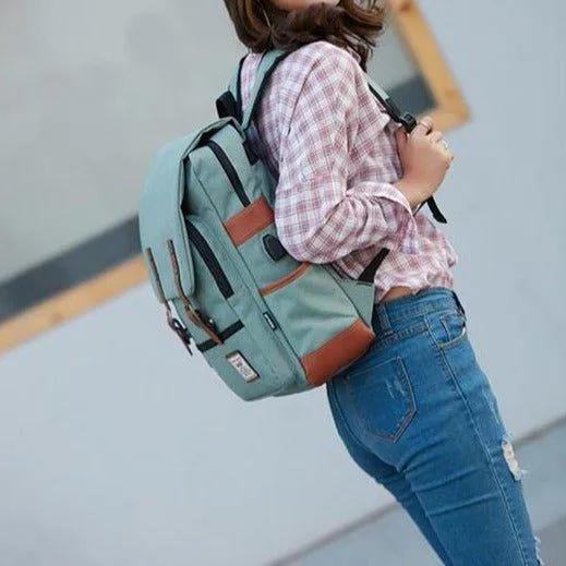 Vintage Laptop Backpack College Bag with USB Port