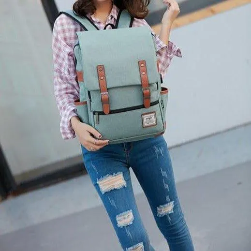 Vintage Laptop Backpack College Bag with USB Port