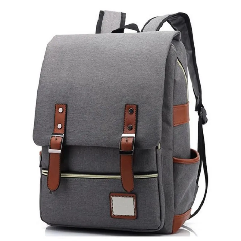 Vintage Laptop Backpack College Bag with USB Port