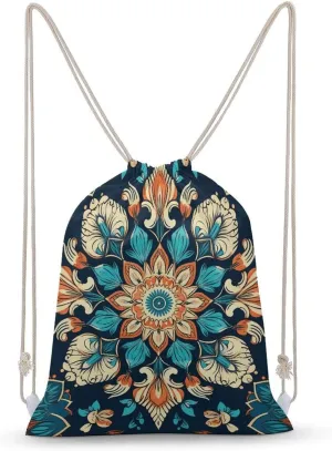Vintage Mandala Flowers Drawstring Backpack for Women Men Drawstring Bag for Travel Swimming Sports Gym Bag
