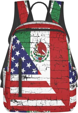 Vintage Mexican American Flag Travel Backpacks Casual Laptop Backpack Sport Rucksack Large Capacity Daypack Multi-Pockets Adjustable Strap Bag for Working Hiking