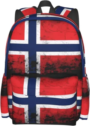 Vintage Norway Norwegian Flag Casual Backpack Large Capacity Travel Backpacks Laptop Daypack Commuter Rucksack Adjustable Strap Sports Bags for Hiking Biking