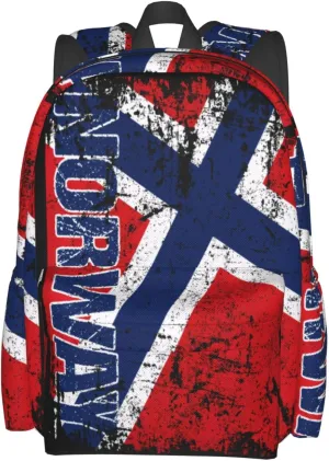 Vintage Norwegian Norway Flag Casual Backpack Large Capacity Travel Backpacks Laptop Daypack Commuter Rucksack Adjustable Strap Sports Bags for Hiking Biking