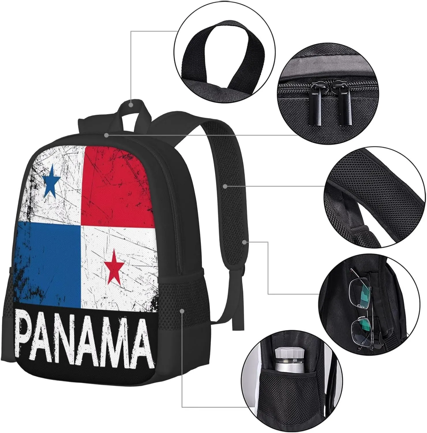 Vintage Panamanian Flag Panama Casual Backpacks Large Capacity Backpack Laptop Rucksack Sport Daypack Commuter Bags with Adjustable Strap for Traveling Camping