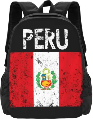Vintage Peru Peruvian Flag Travel Backpack Casual Backpacks 15 Inch Laptop Back Pack Lightweight Rucksack Outdoor Sport Daypack Large Bags for Working Camping Hiking