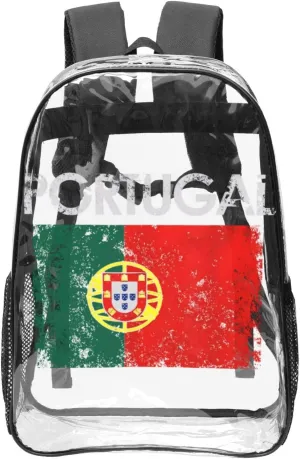 Vintage Portuguese Portugal Flag 16 Inch Clear PVC Backpacks Transparent Backpack Multipurpose Double Shoulder Bag for Men Women Gifts