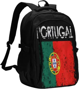 Vintage Portuguese Portugal Flag Business Laptop Backpack Travel Backpacks Outdoor Rucksack Large Bag Daypack with USB Charging Port Multi-Pocket for Hiking Camping
