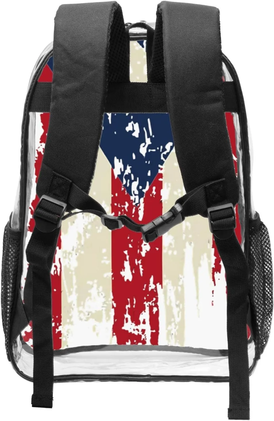 Vintage Puerto Rican Flag Pride 16 Inch Clear PVC Backpacks Transparent Backpack Multipurpose Double Shoulder Bag for Men Women Gifts