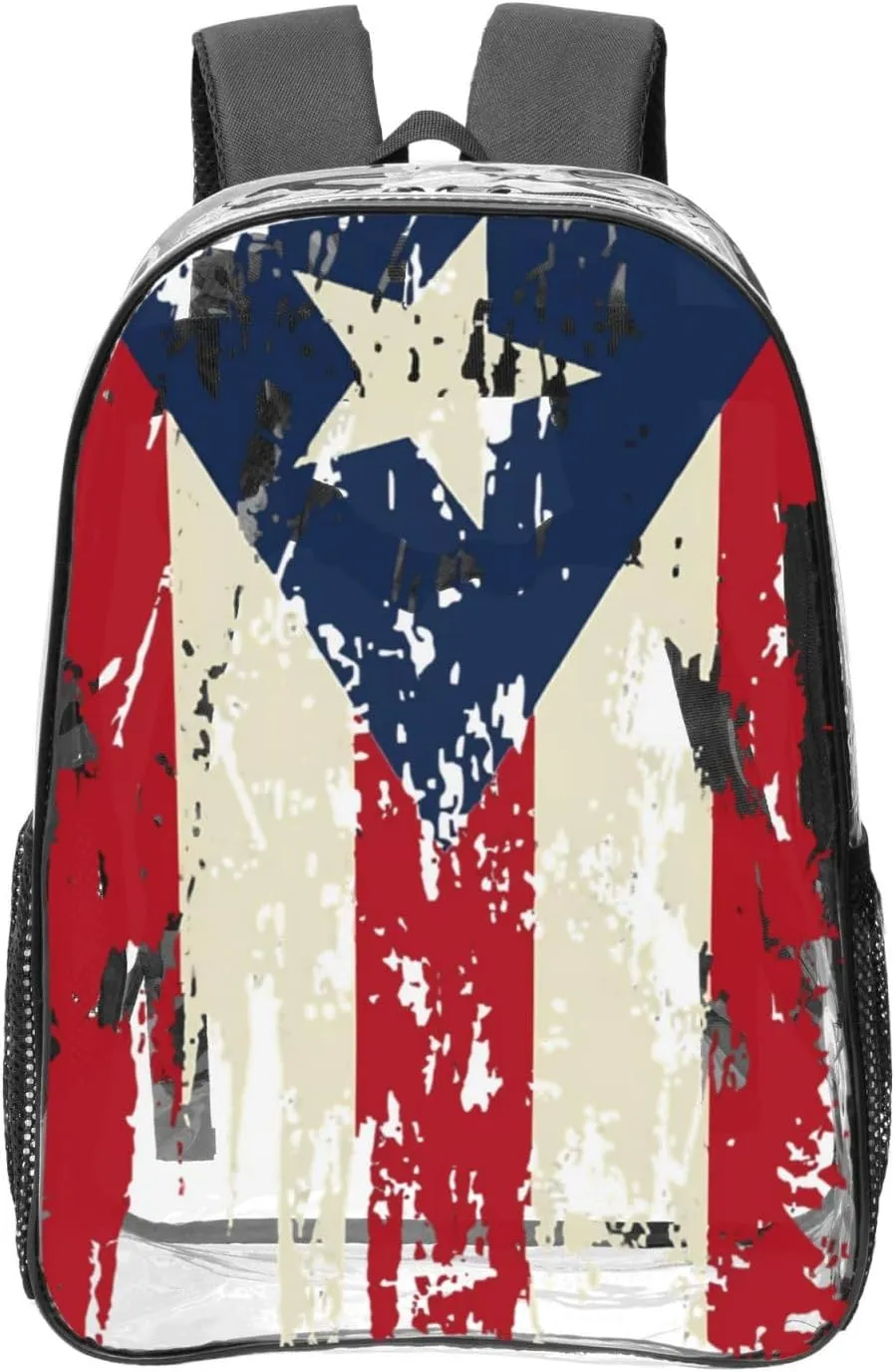 Vintage Puerto Rican Flag Pride 16 Inch Clear PVC Backpacks Transparent Backpack Multipurpose Double Shoulder Bag for Men Women Gifts