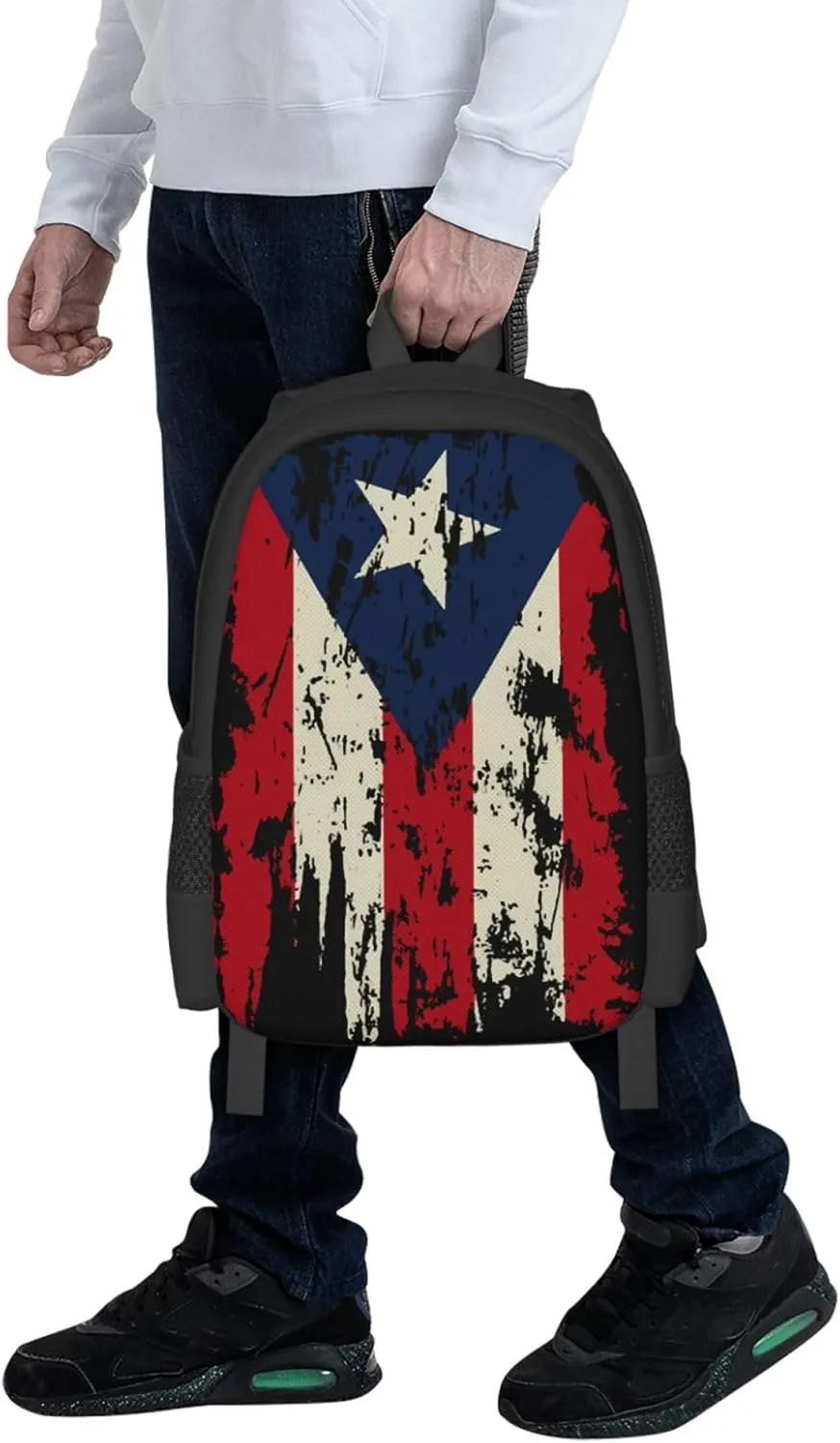 Vintage Puerto Rican Flag Pride Casual Backpacks Large Capacity Backpack Laptop Rucksack Sport Daypack Commuter Bags with Adjustable Strap for Traveling Camping