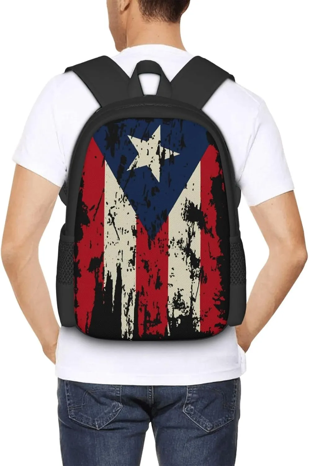 Vintage Puerto Rican Flag Pride Casual Backpacks Large Capacity Backpack Laptop Rucksack Sport Daypack Commuter Bags with Adjustable Strap for Traveling Camping
