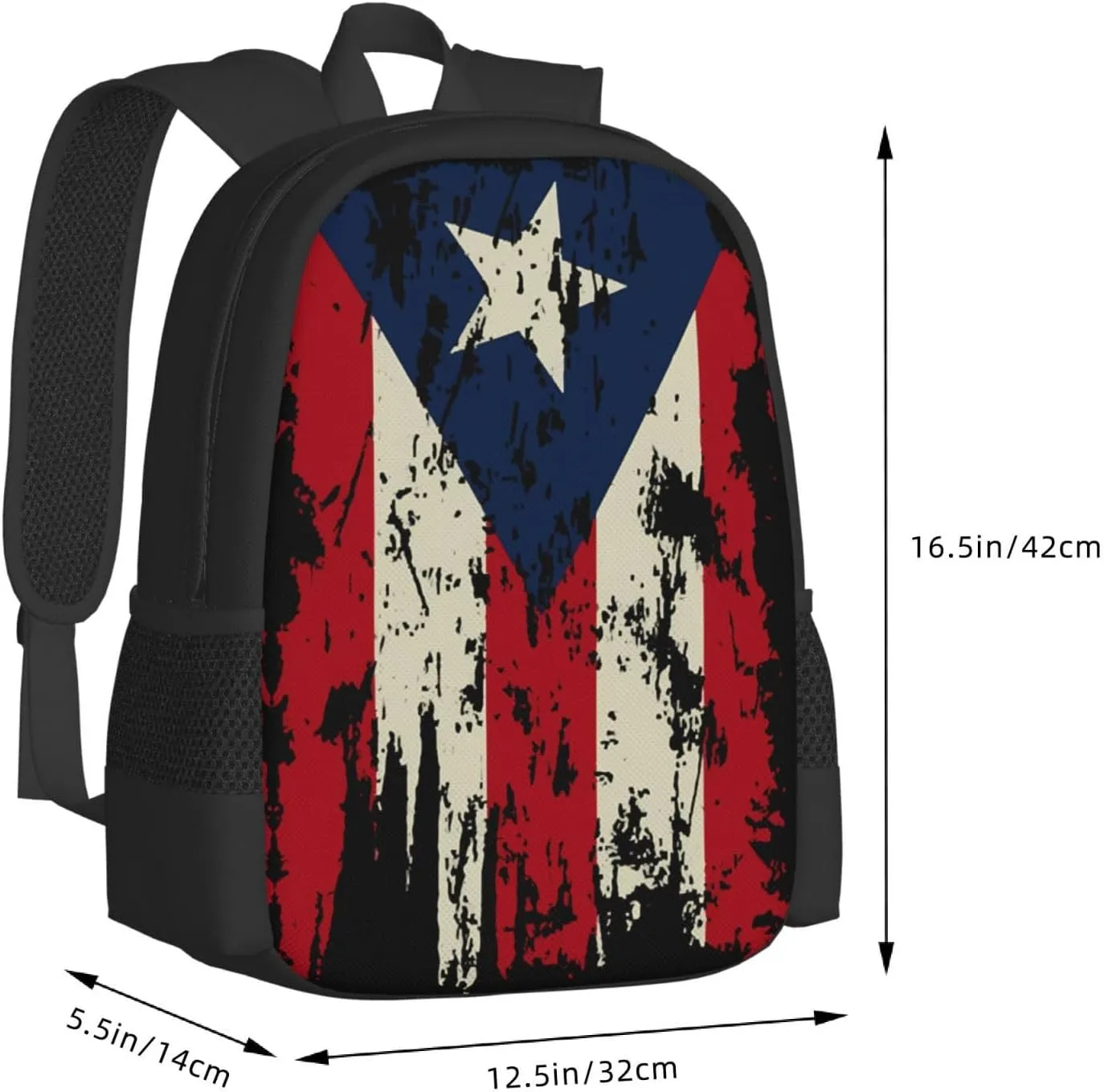 Vintage Puerto Rican Flag Pride Casual Backpacks Large Capacity Backpack Laptop Rucksack Sport Daypack Commuter Bags with Adjustable Strap for Traveling Camping