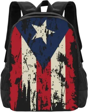 Vintage Puerto Rican Flag Pride Casual Backpacks Large Capacity Backpack Laptop Rucksack Sport Daypack Commuter Bags with Adjustable Strap for Traveling Camping