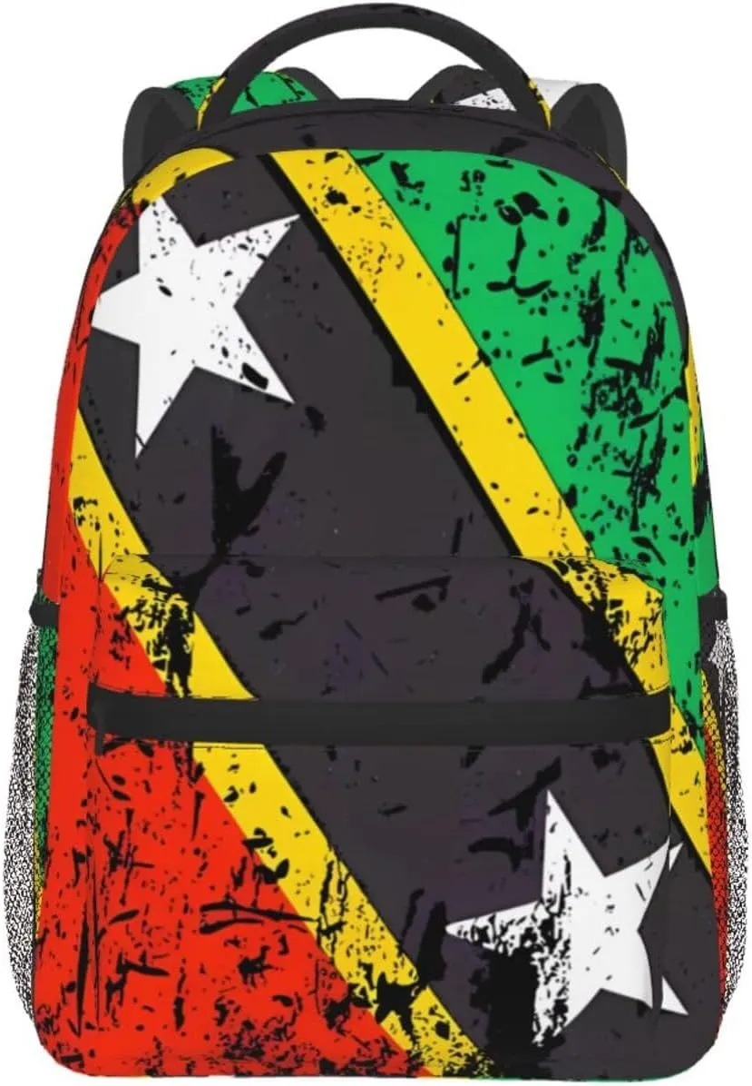 Vintage Saint Kitts And Nevis Flag Backpacks 15 Inch Laptop Backpack Multipurpose Double Shoulder Bag For Men Women Gifts