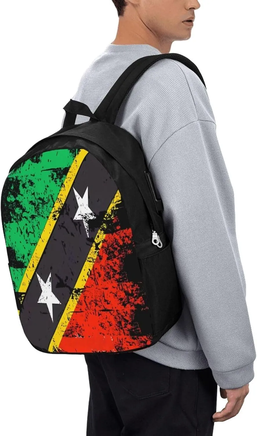 Vintage Saint Kitts Nevis Flag Laptop Backpacks Travel Backpack Casual Business Daypack Sport Rucksack Computer Bag Fits up to 17 Inch Notebook with USB Port