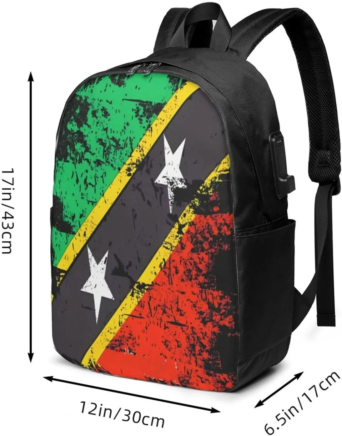 Vintage Saint Kitts Nevis Flag Laptop Backpacks Travel Backpack Casual Business Daypack Sport Rucksack Computer Bag Fits up to 17 Inch Notebook with USB Port