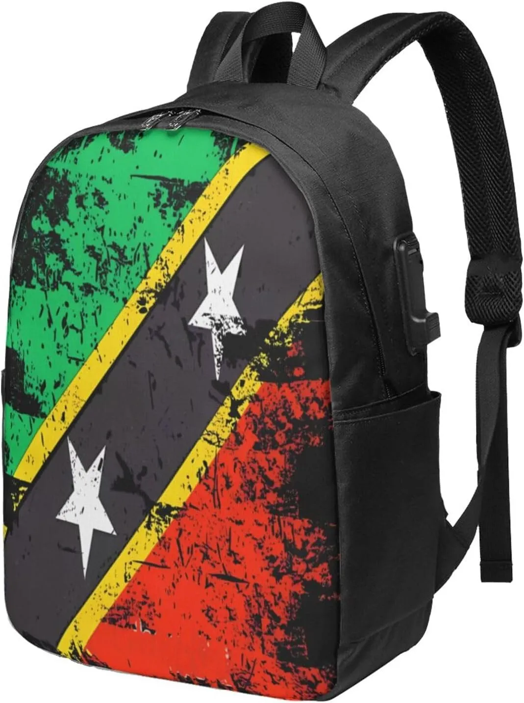 Vintage Saint Kitts Nevis Flag Laptop Backpacks Travel Backpack Casual Business Daypack Sport Rucksack Computer Bag Fits up to 17 Inch Notebook with USB Port