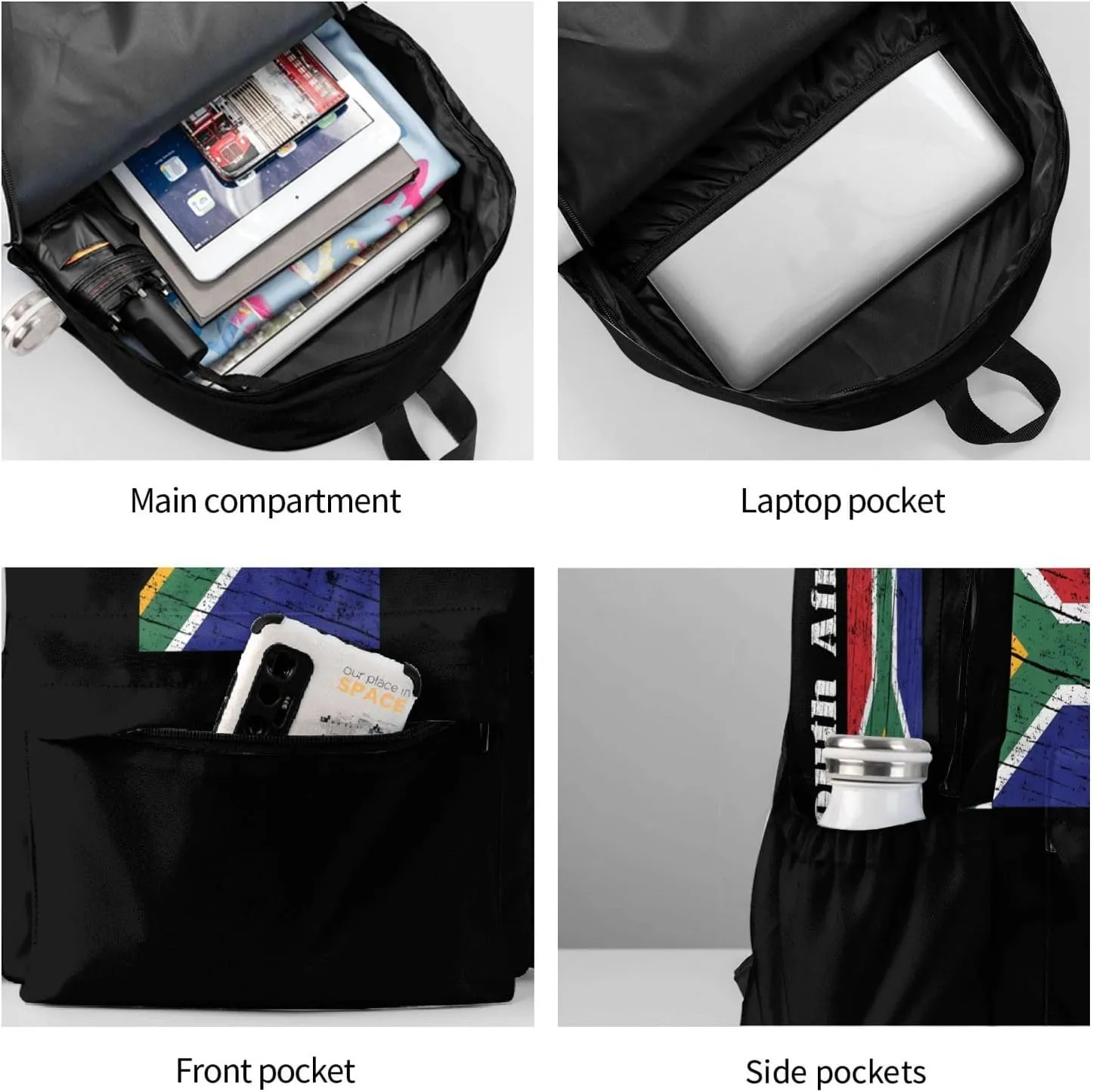 Vintage South Africa African Flag Casual Backpack Large Capacity Travel Backpacks Laptop Daypack Commuter Rucksack Adjustable Strap Sports Bags for Hiking Biking