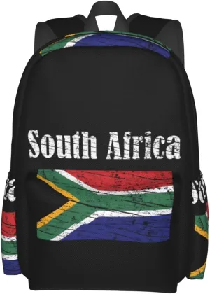 Vintage South Africa African Flag Casual Backpack Large Capacity Travel Backpacks Laptop Daypack Commuter Rucksack Adjustable Strap Sports Bags for Hiking Biking