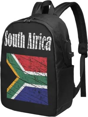 Vintage South Africa African Flag Laptop Backpacks Travel Backpack Casual Business Daypack Sport Rucksack Computer Bag Fits up to 17 Inch Notebook with USB Port