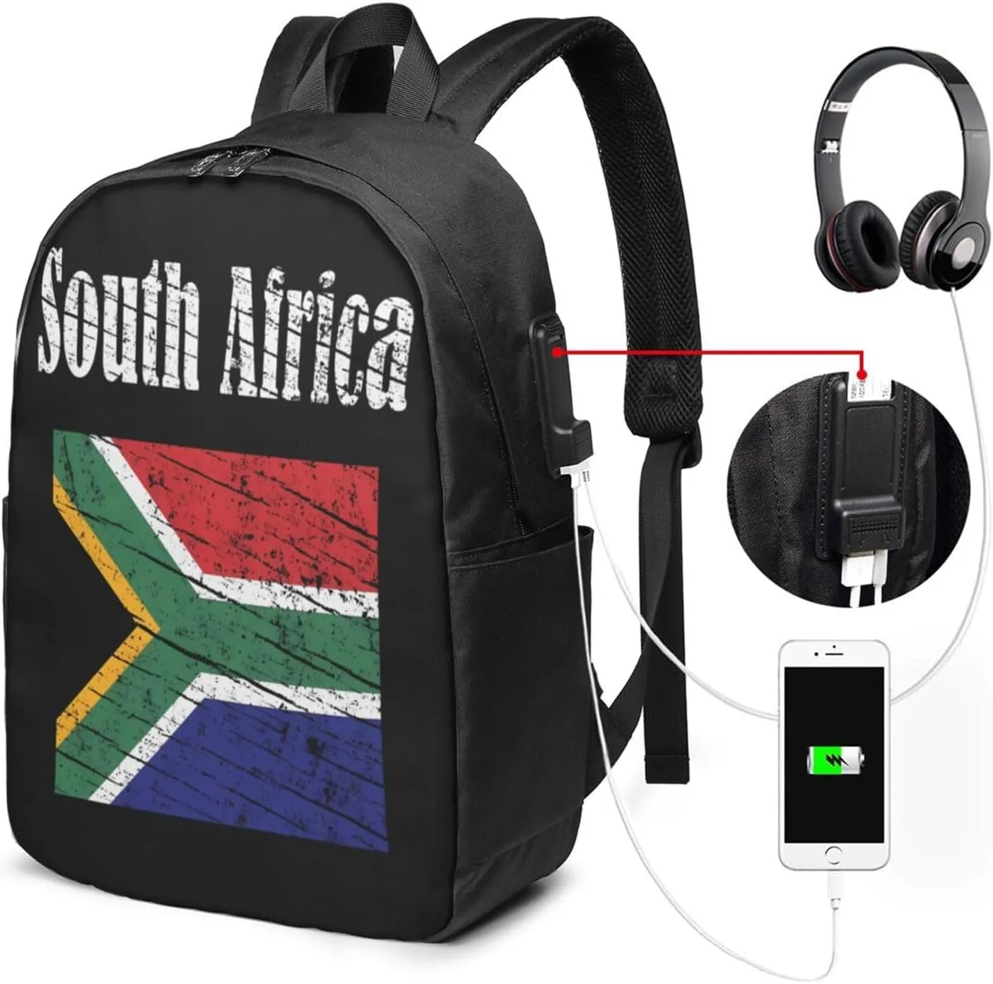 Vintage South Africa African Flag Laptop Backpacks Travel Backpack Casual Business Daypack Sport Rucksack Computer Bag Fits up to 17 Inch Notebook with USB Port