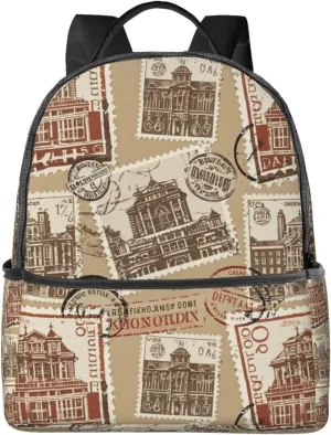 Vintage Stamp and Postmark Adult Backpacks 14 Inch Laptop Backpack Double Shoulder Bag for Work Travel Gifts