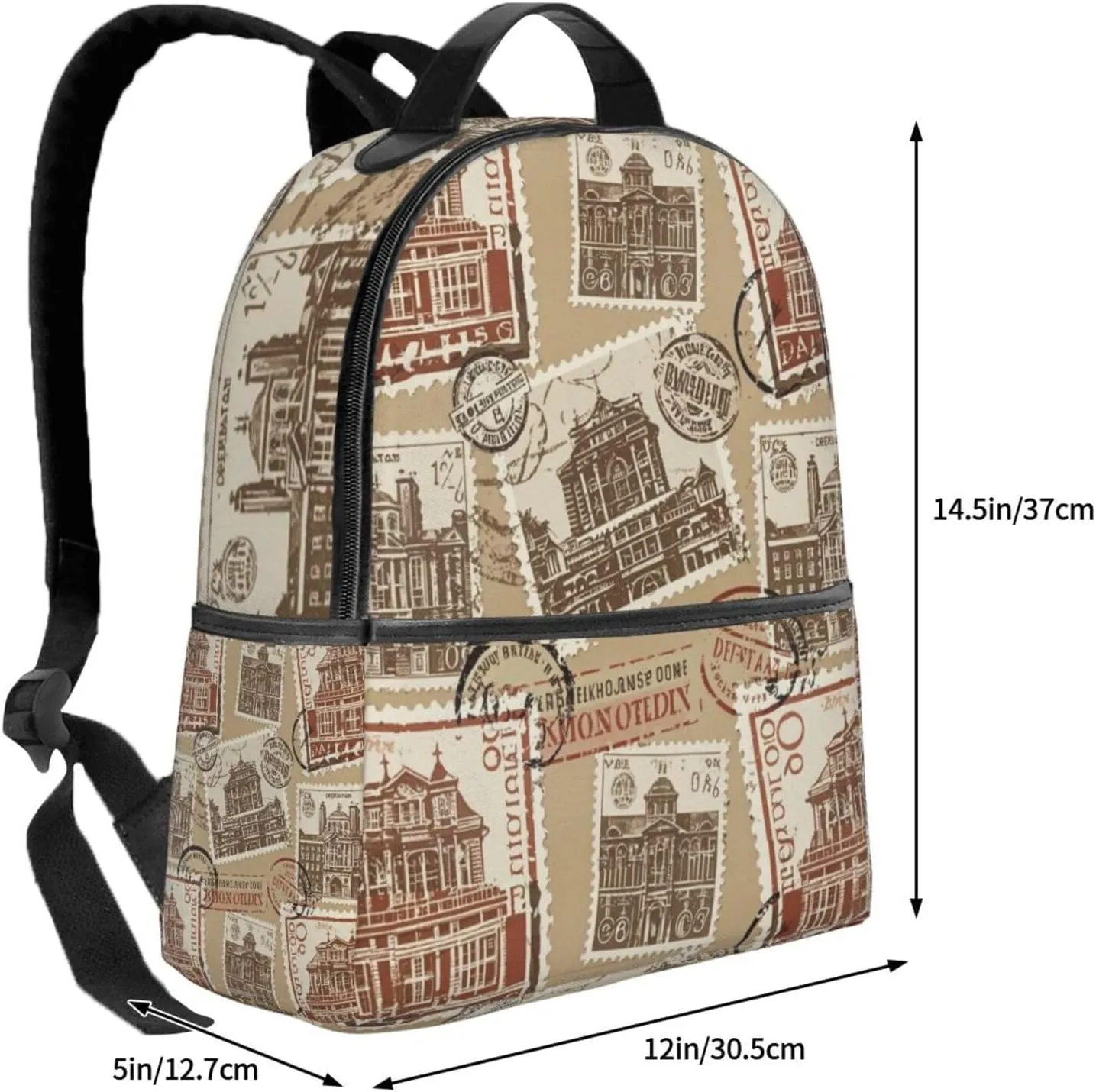 Vintage Stamp and Postmark Adult Backpacks 14 Inch Laptop Backpack Double Shoulder Bag for Work Travel Gifts