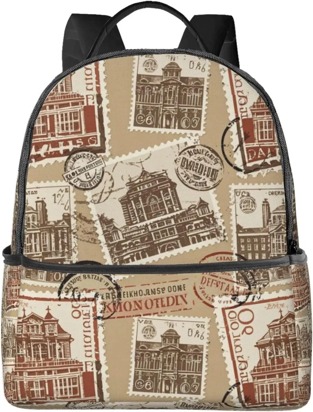 Vintage Stamp and Postmark Adult Backpacks 14 Inch Laptop Backpack Double Shoulder Bag for Work Travel Gifts