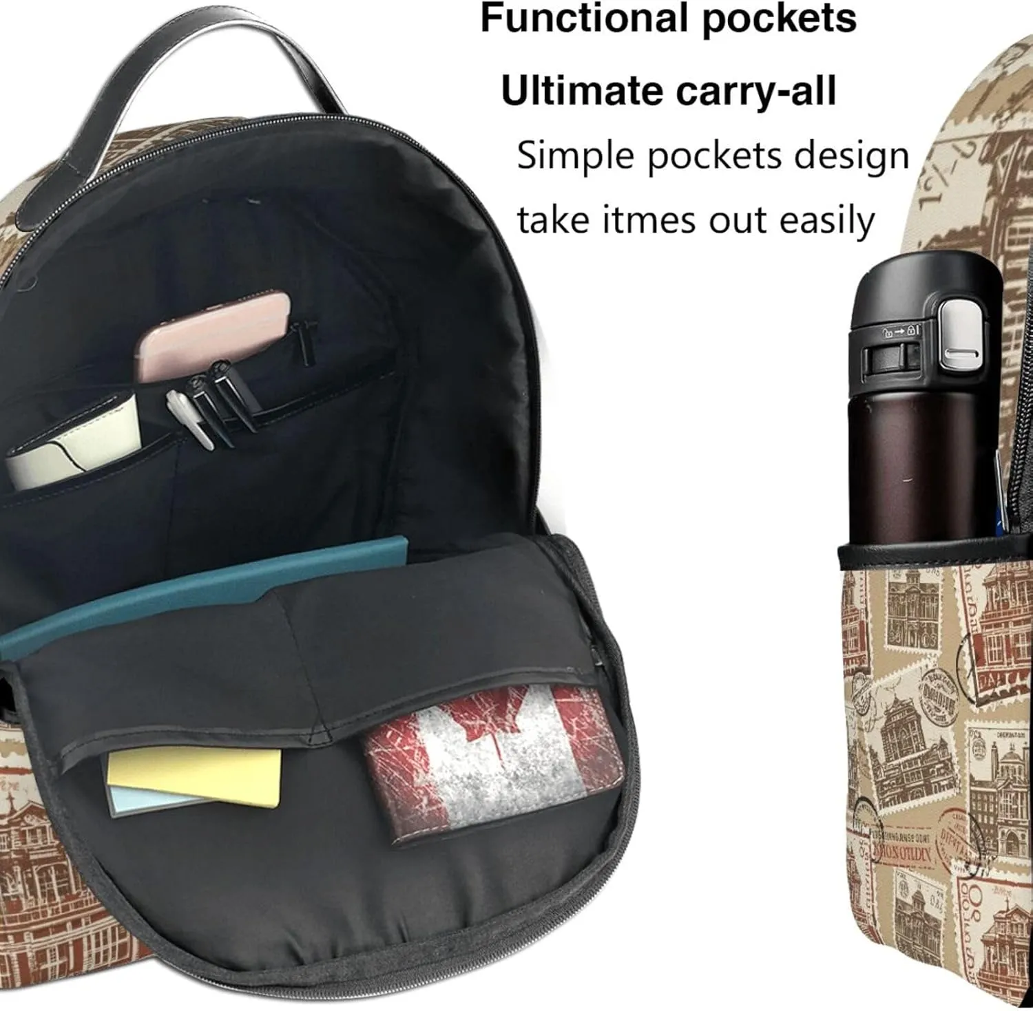 Vintage Stamp and Postmark Adult Backpacks 14 Inch Laptop Backpack Double Shoulder Bag for Work Travel Gifts