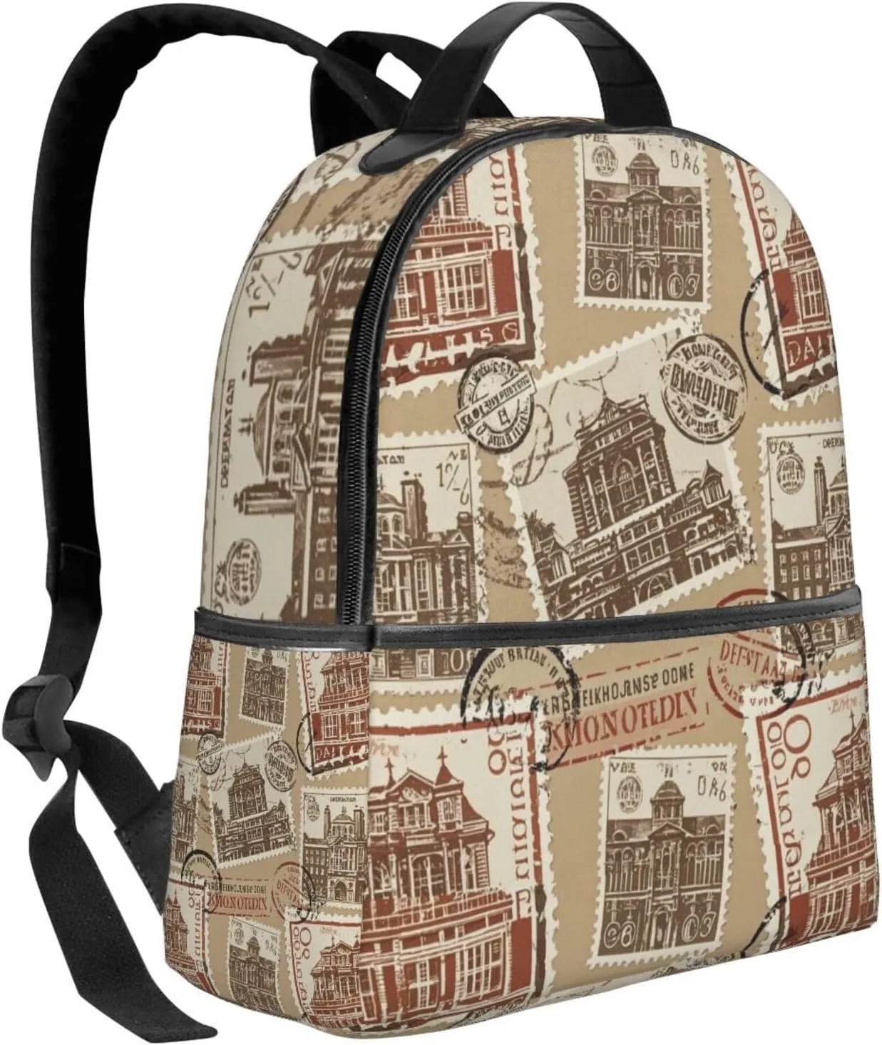 Vintage Stamp and Postmark Adult Backpacks 14 Inch Laptop Backpack Double Shoulder Bag for Work Travel Gifts