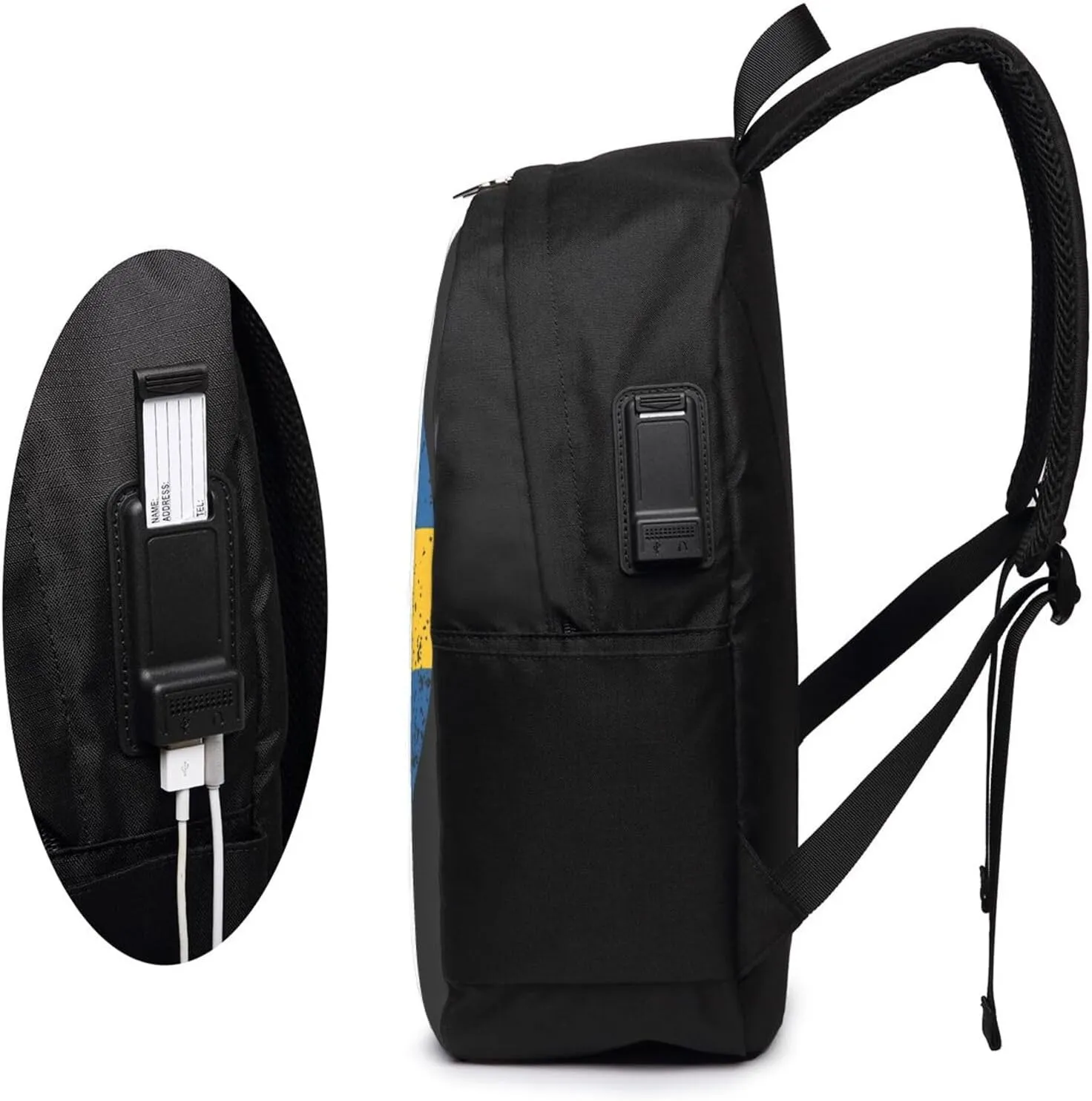 Vintage Swedish Sweden Flag Laptop Backpacks Travel Backpack Casual Business Daypack Sport Rucksack Computer Bag Fits up to 17 Inch Notebook with USB Port