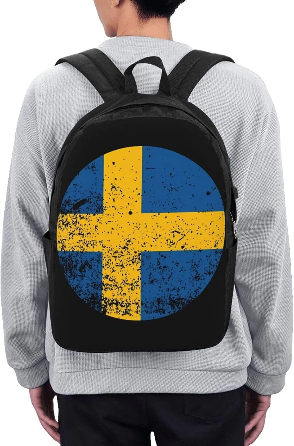 Vintage Swedish Sweden Flag Laptop Backpacks Travel Backpack Casual Business Daypack Sport Rucksack Computer Bag Fits up to 17 Inch Notebook with USB Port