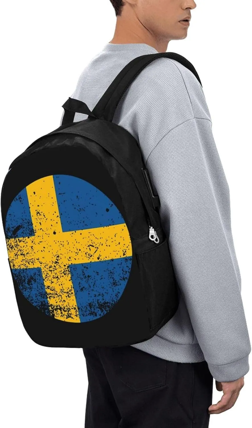 Vintage Swedish Sweden Flag Laptop Backpacks Travel Backpack Casual Business Daypack Sport Rucksack Computer Bag Fits up to 17 Inch Notebook with USB Port