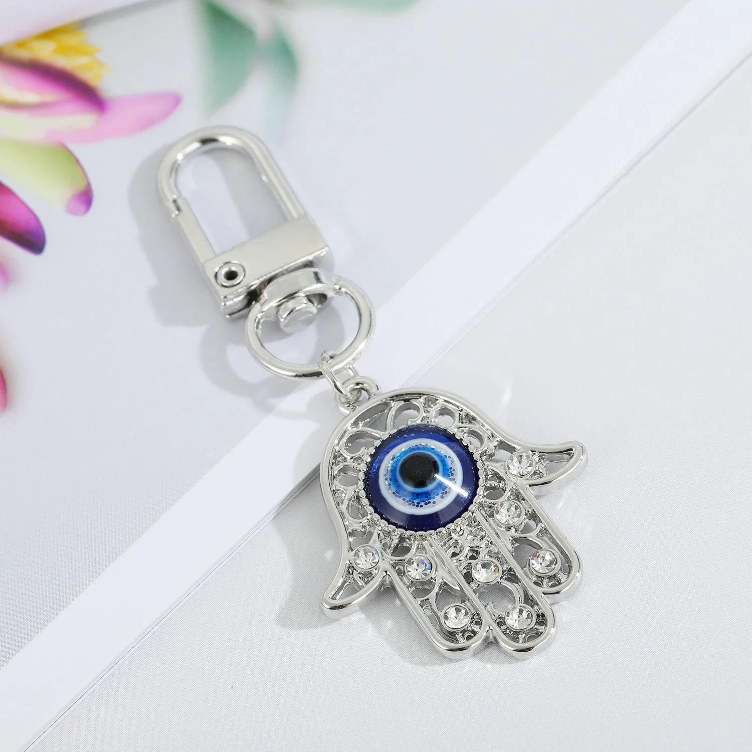 Vintage Turkish Evil Eye Keychain with Zircon Pendant for Women and Men