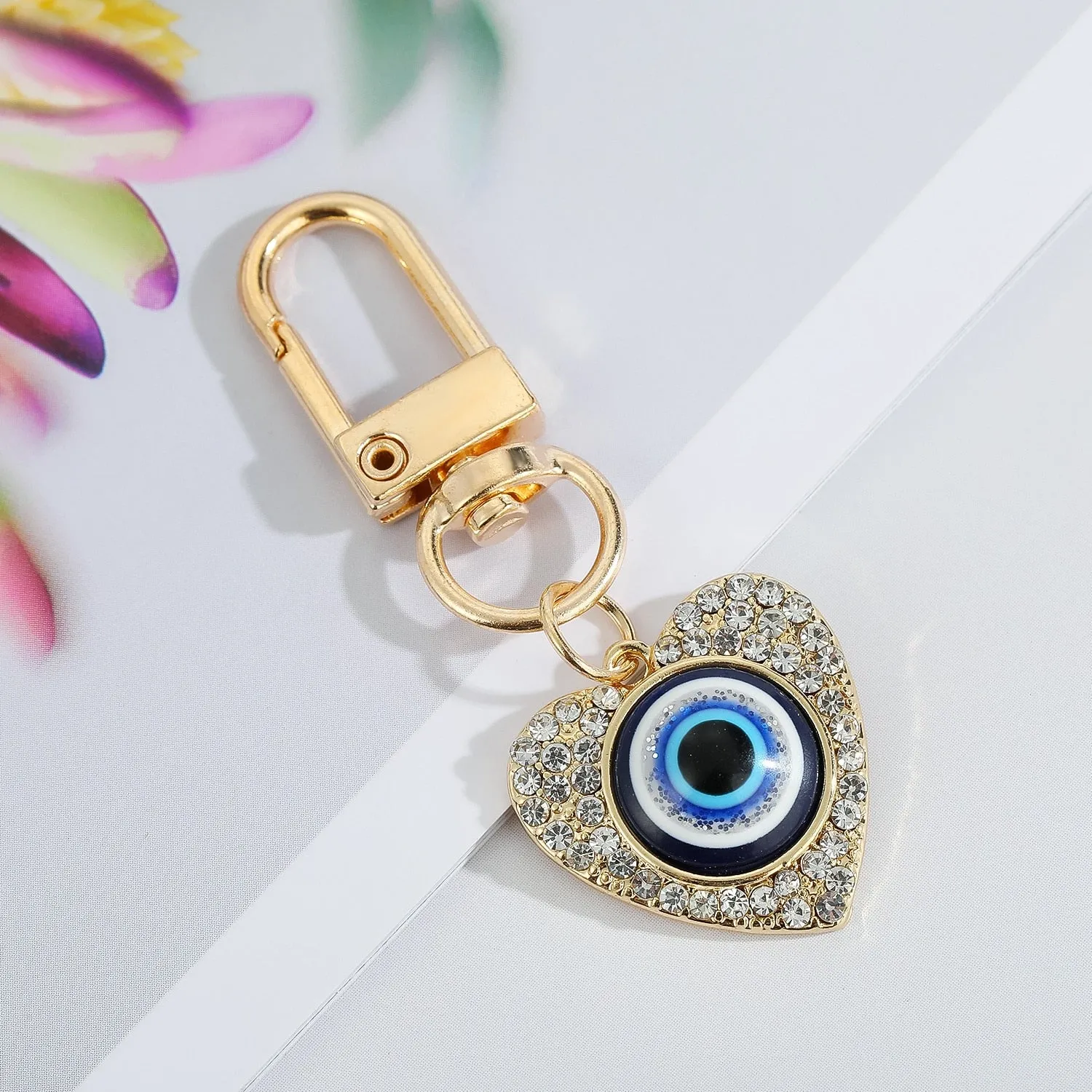 Vintage Turkish Evil Eye Keychain with Zircon Pendant for Women and Men