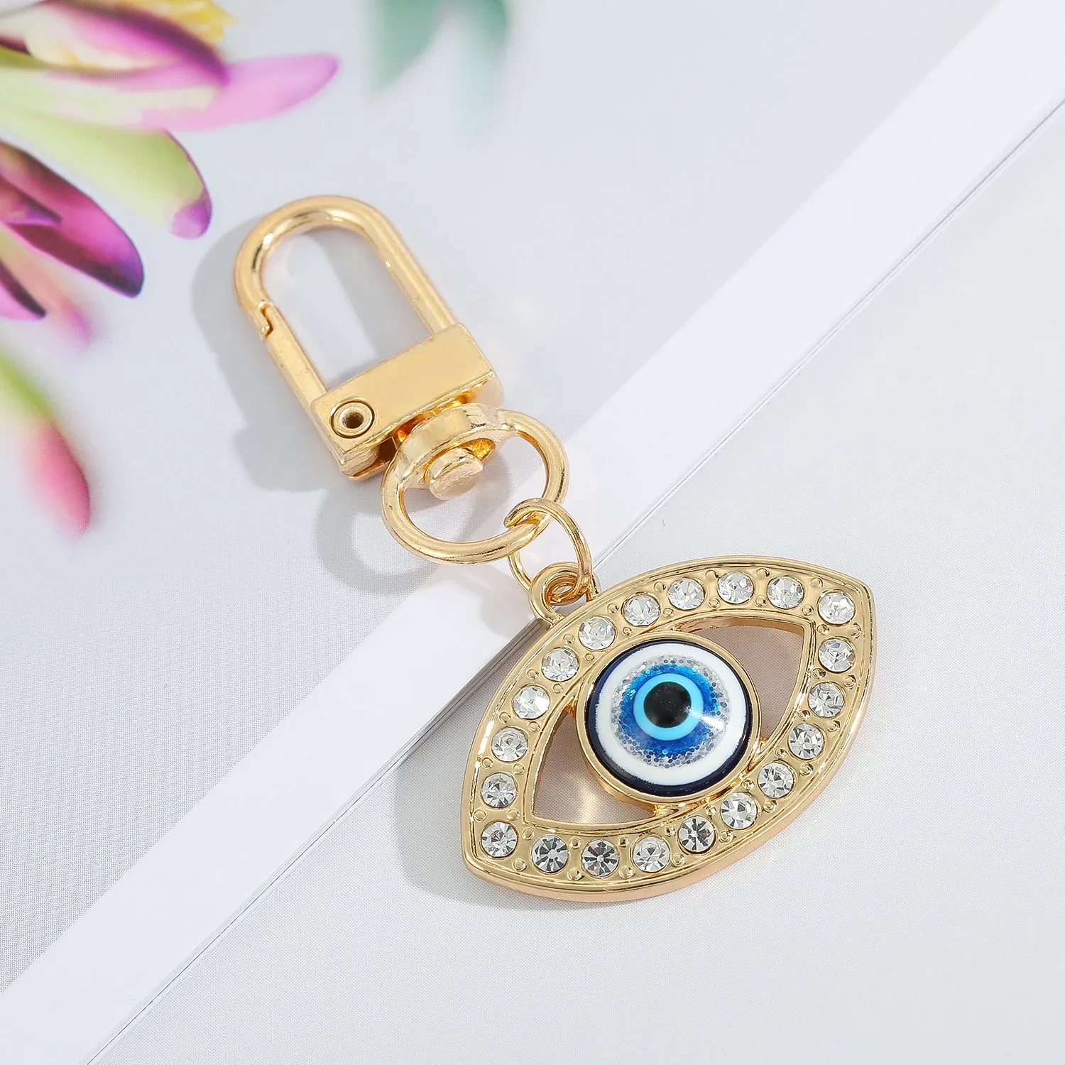 Vintage Turkish Evil Eye Keychain with Zircon Pendant for Women and Men