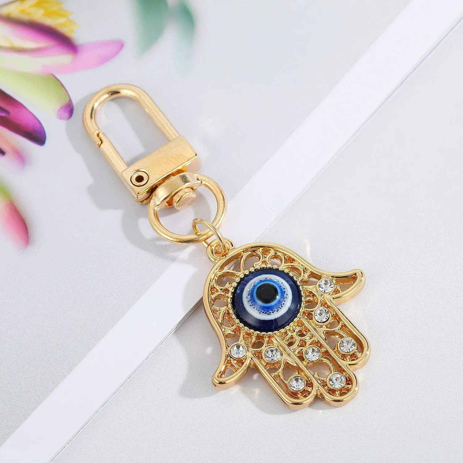Vintage Turkish Evil Eye Keychain with Zircon Pendant for Women and Men