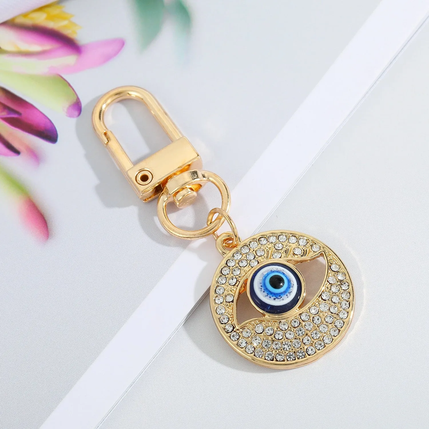 Vintage Turkish Evil Eye Keychain with Zircon Pendant for Women and Men