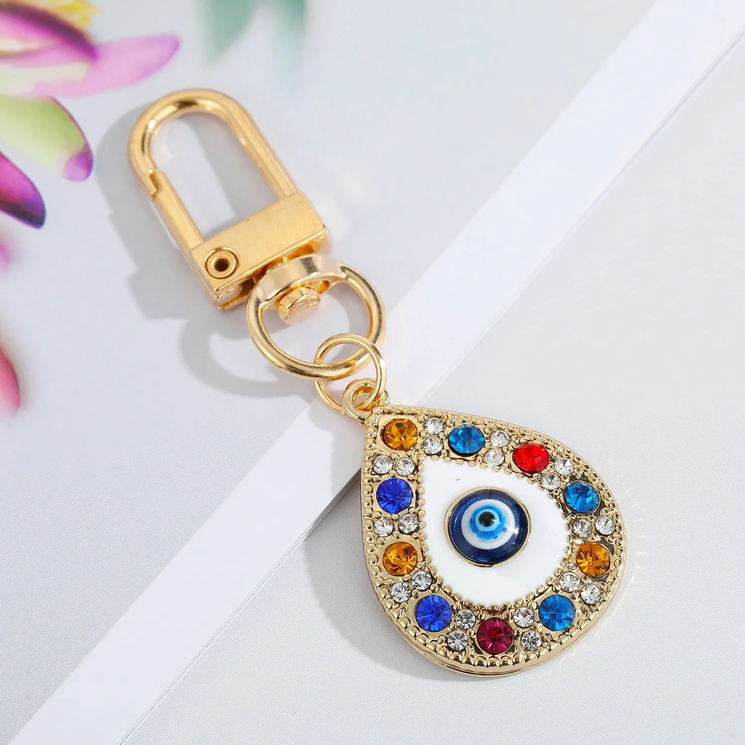 Vintage Turkish Evil Eye Keychain with Zircon Pendant for Women and Men
