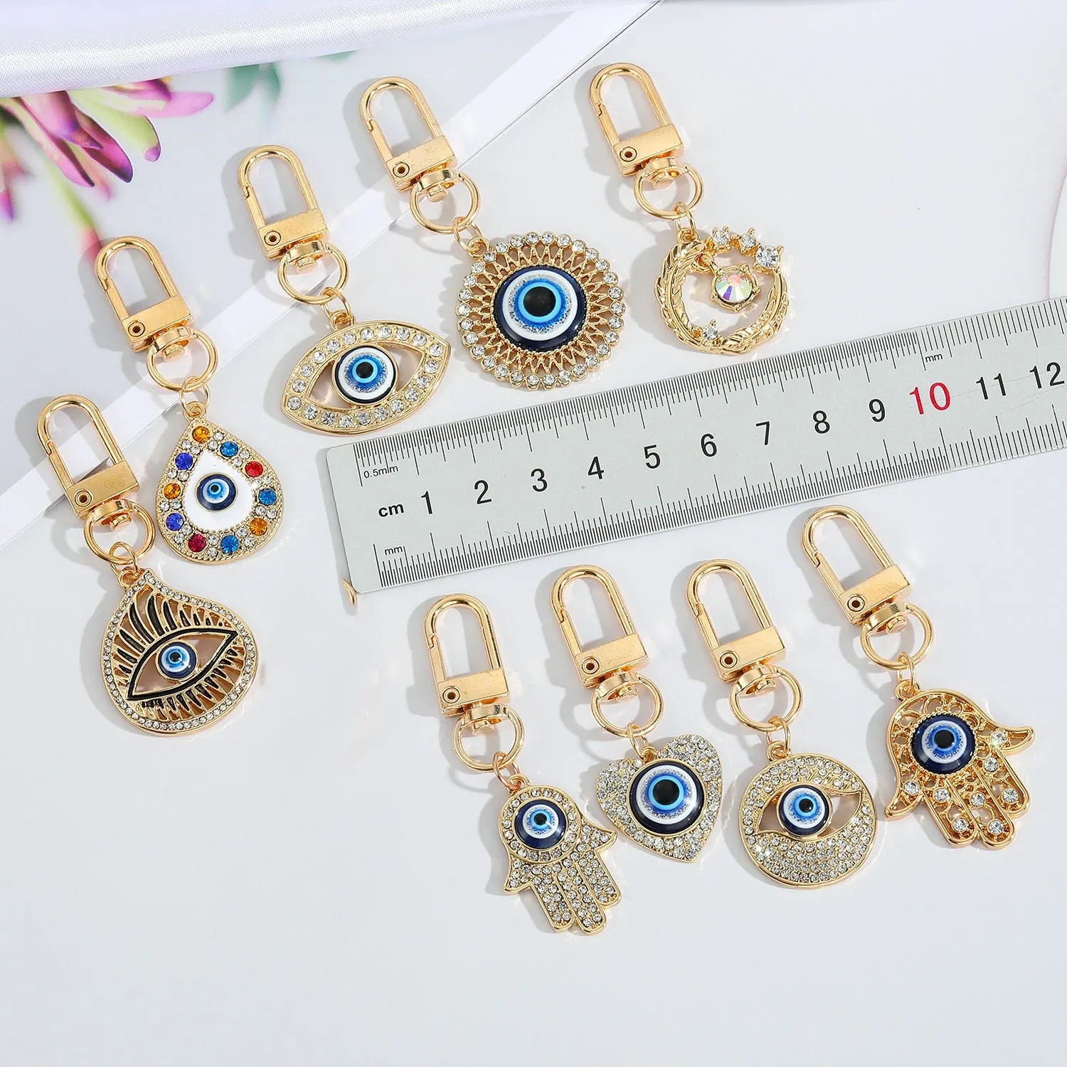 Vintage Turkish Evil Eye Keychain with Zircon Pendant for Women and Men