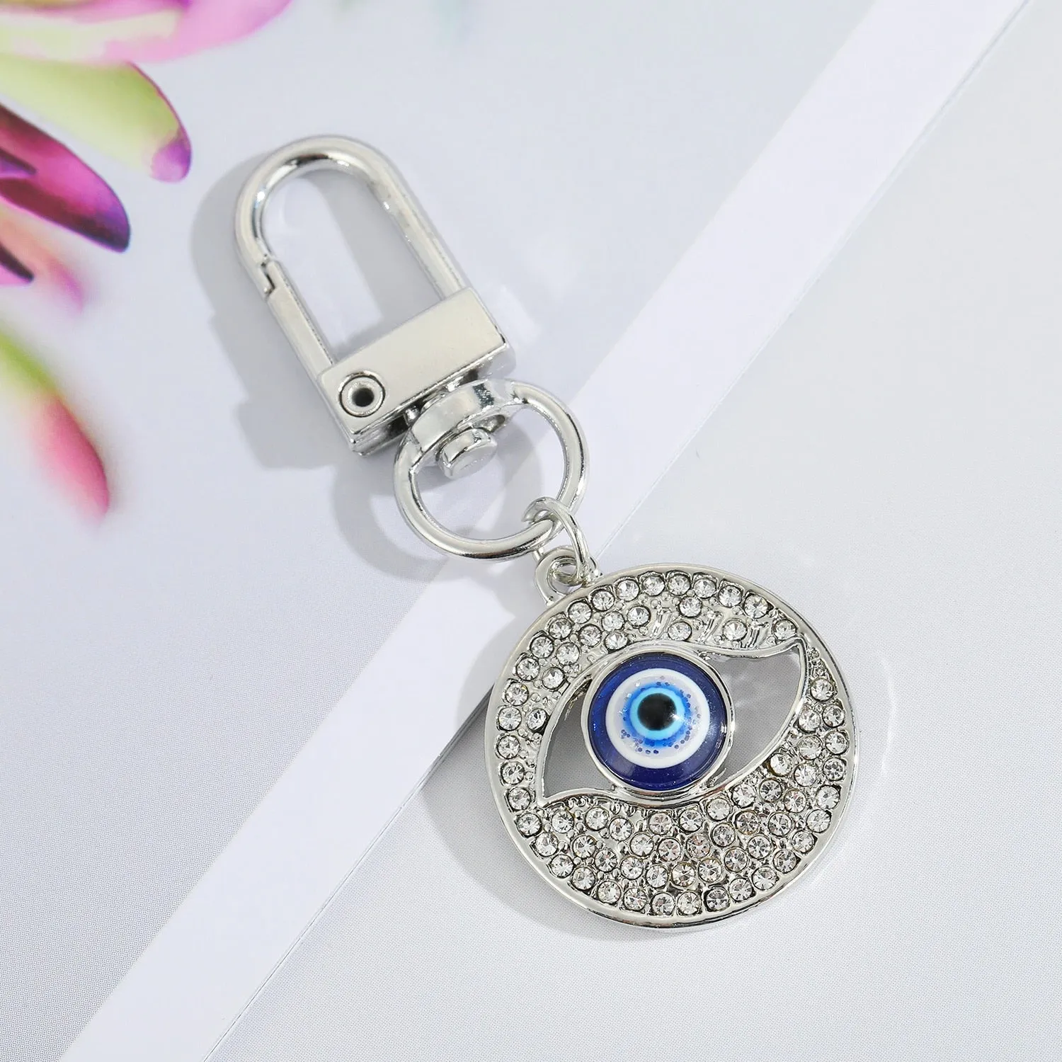 Vintage Turkish Evil Eye Keychain with Zircon Pendant for Women and Men