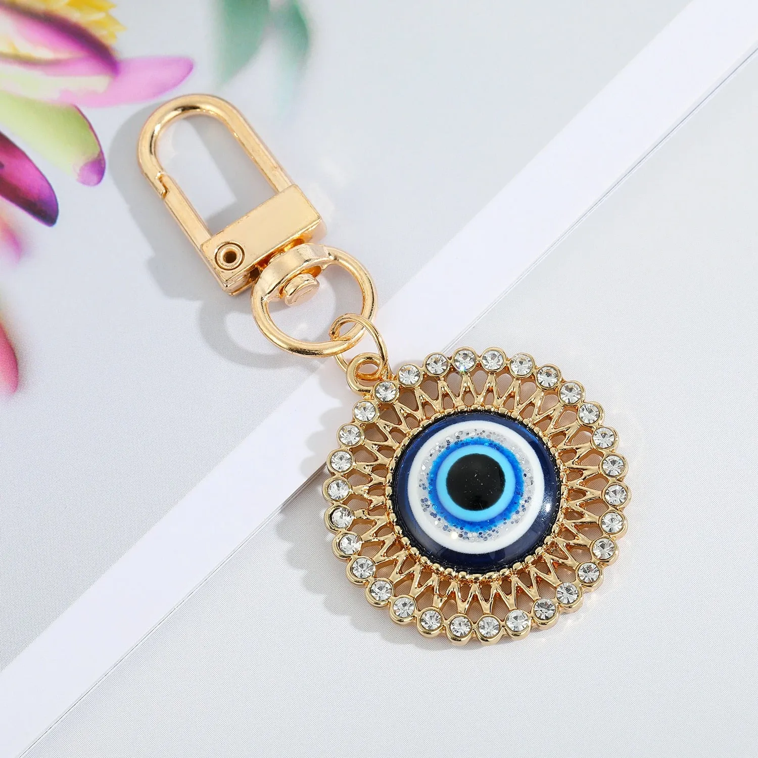 Vintage Turkish Evil Eye Keychain with Zircon Pendant for Women and Men