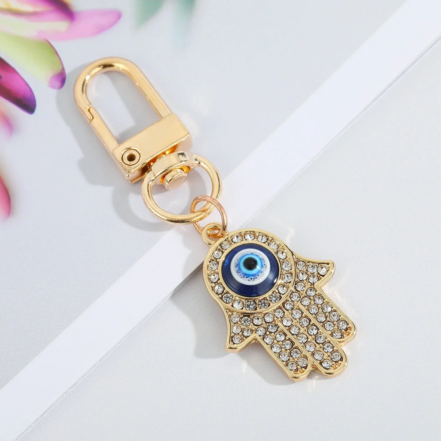 Vintage Turkish Evil Eye Keychain with Zircon Pendant for Women and Men