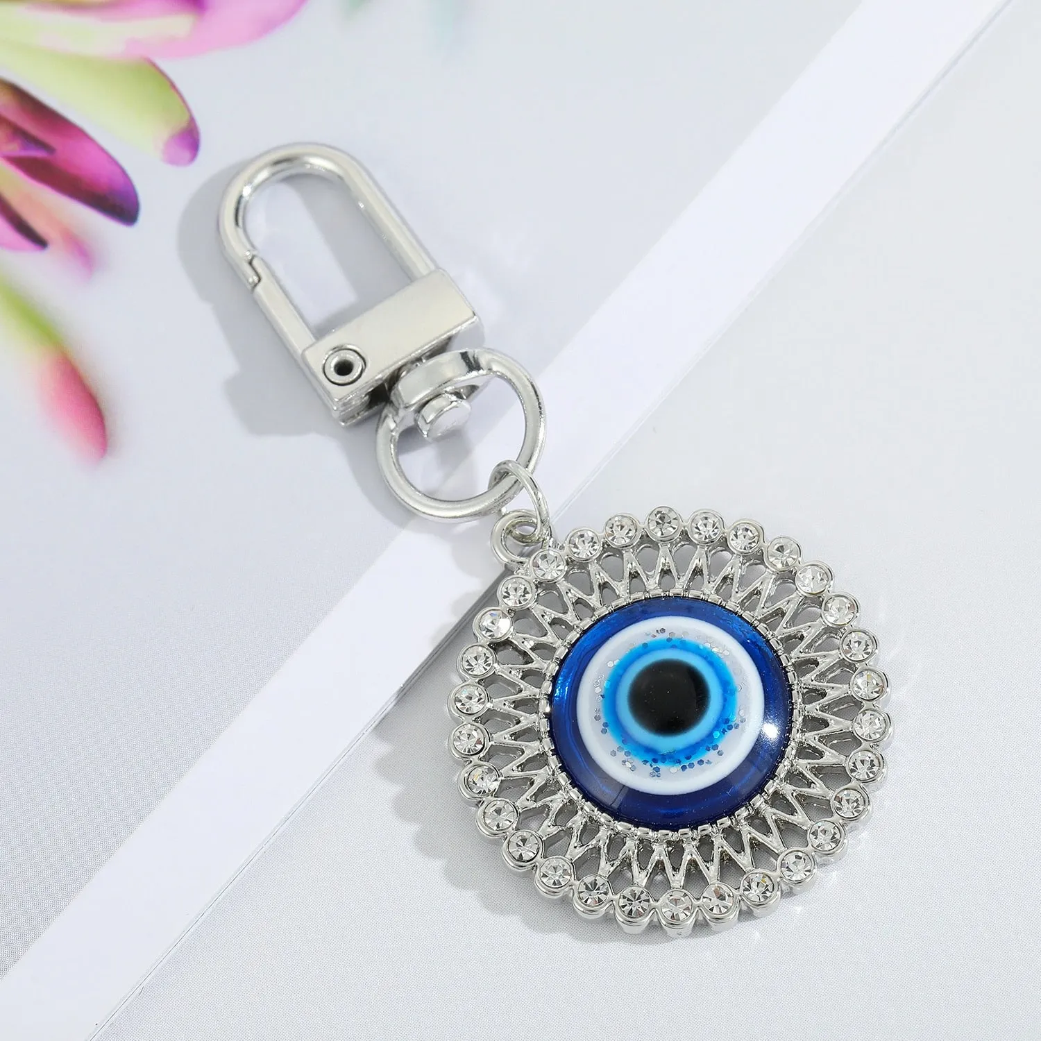 Vintage Turkish Evil Eye Keychain with Zircon Pendant for Women and Men