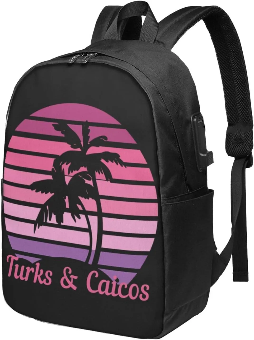 Vintage Turks Caicos Islands Flag Tropical Beach Laptop Backpacks Travel Backpack Casual Business Daypack Sport Rucksack Computer Bag Fits up to 17 Inch Notebook with USB Port