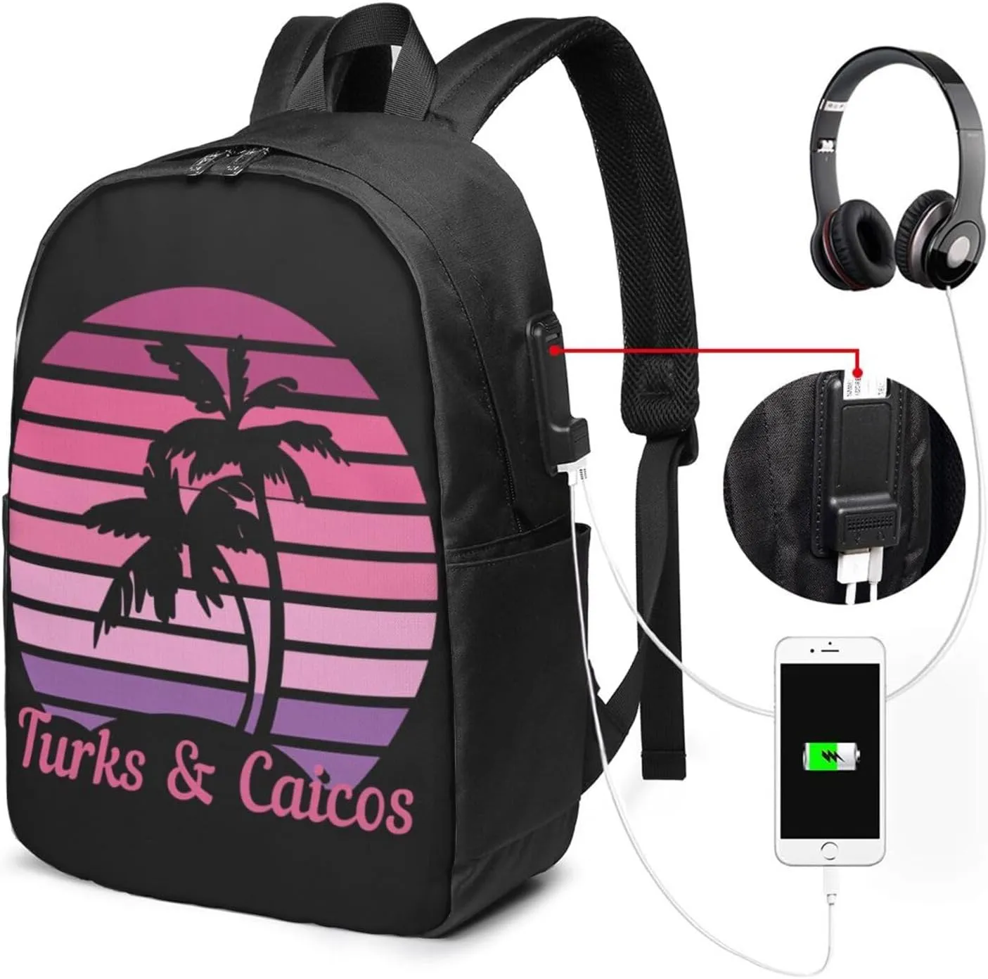 Vintage Turks Caicos Islands Flag Tropical Beach Laptop Backpacks Travel Backpack Casual Business Daypack Sport Rucksack Computer Bag Fits up to 17 Inch Notebook with USB Port