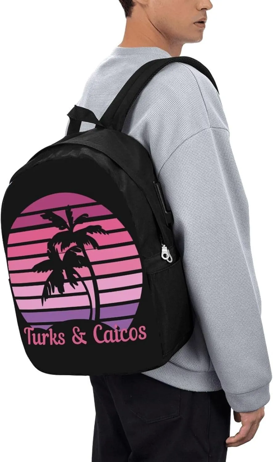 Vintage Turks Caicos Islands Flag Tropical Beach Laptop Backpacks Travel Backpack Casual Business Daypack Sport Rucksack Computer Bag Fits up to 17 Inch Notebook with USB Port